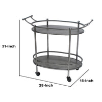 Oval Metal Frame Service Cart with Casters, Gray and Black - BM217301