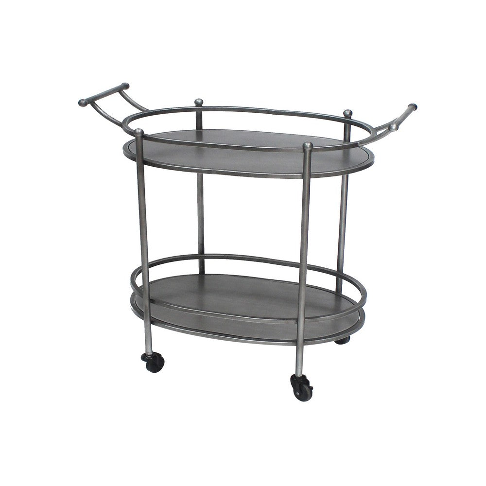 Oval Metal Frame Service Cart with Casters, Gray and Black - BM217301