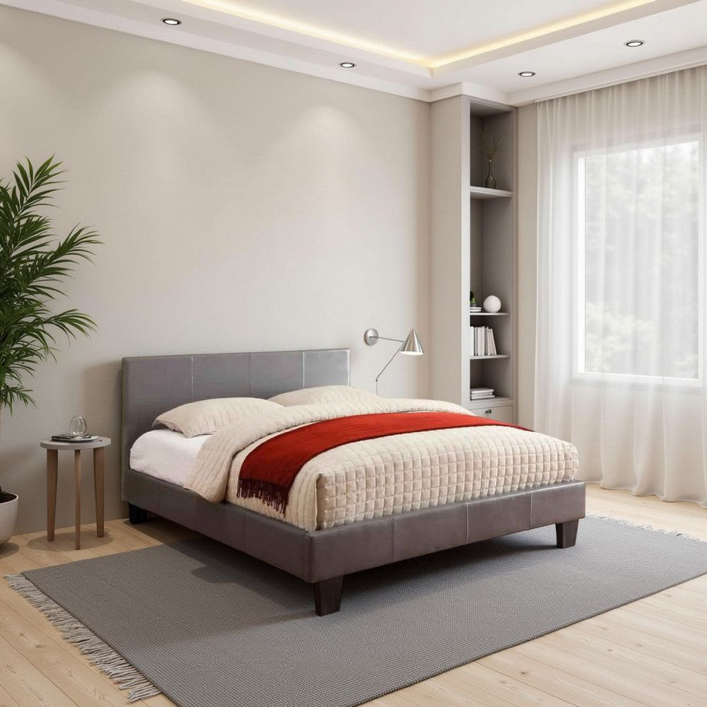 Leatherette Platform Style California King Bed with Tapered Block Feet,Gray - BM217425