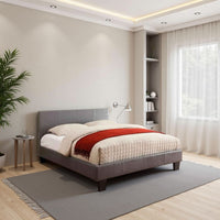 Leatherette Platform Style California King Bed with Tapered Block Feet,Gray - BM217425