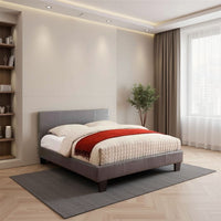 Leatherette Platform Style Full Size Bed with Tapered Block Feet, Gray - BM217427