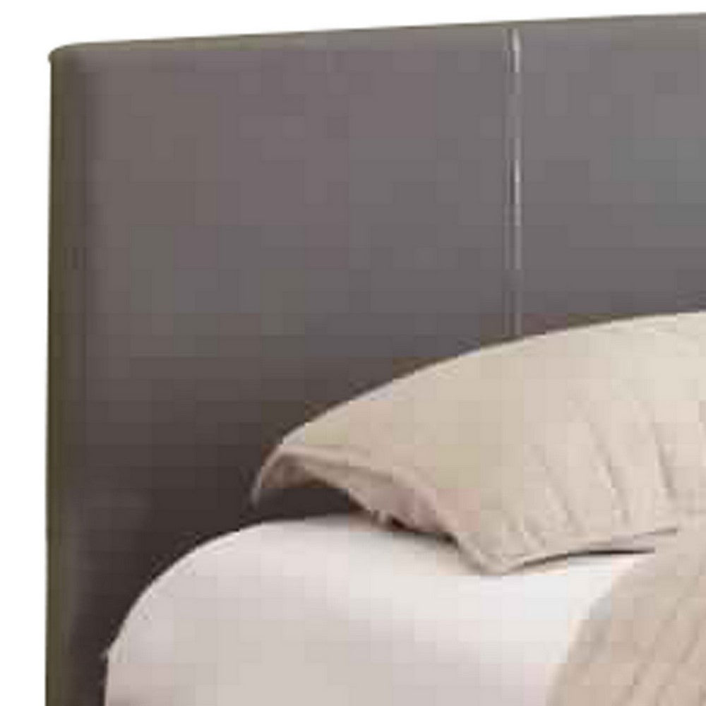 Leatherette Platform Style Queen Size Bed with Tapered Block Feet, Gray - BM217428
