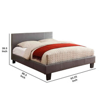Leatherette Platform Style Queen Size Bed with Tapered Block Feet, Gray - BM217428