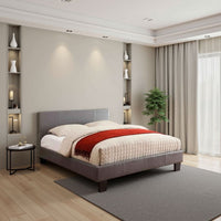 Leatherette Platform Style Queen Size Bed with Tapered Block Feet, Gray - BM217428