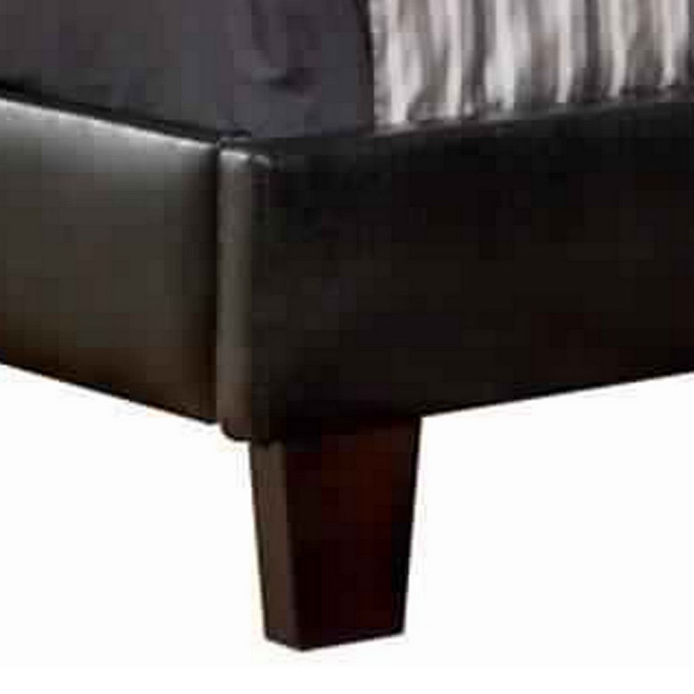 Leatherette Platform Style Queen Bed with Tapered Block Feet, Dark Brown - BM217429