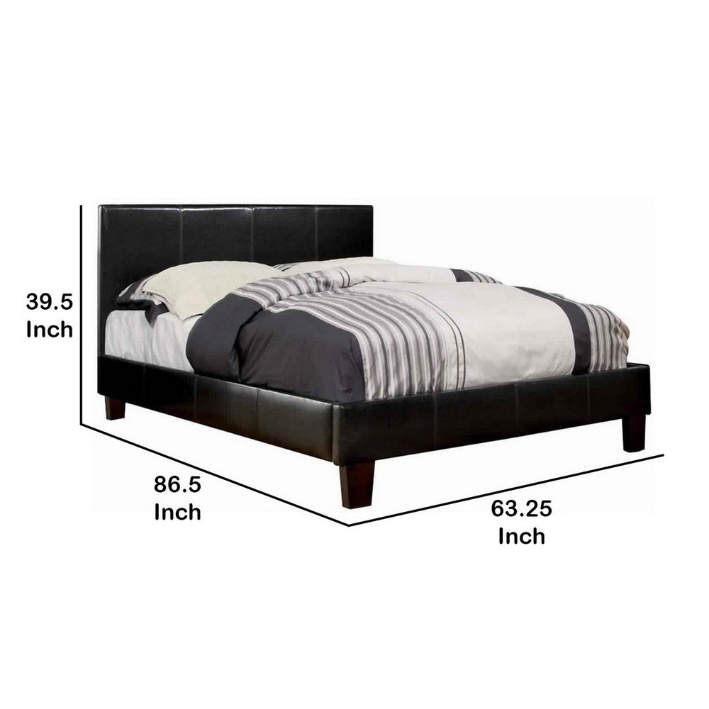 Leatherette Platform Style Queen Bed with Tapered Block Feet, Dark Brown - BM217429