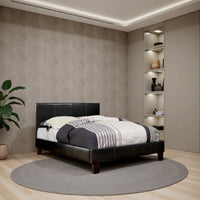 Leatherette Platform Style Queen Bed with Tapered Block Feet, Dark Brown - BM217429