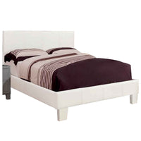 Leatherette Platform Style Queen Size Bed with Tapered Block Feet, White - BM217432
