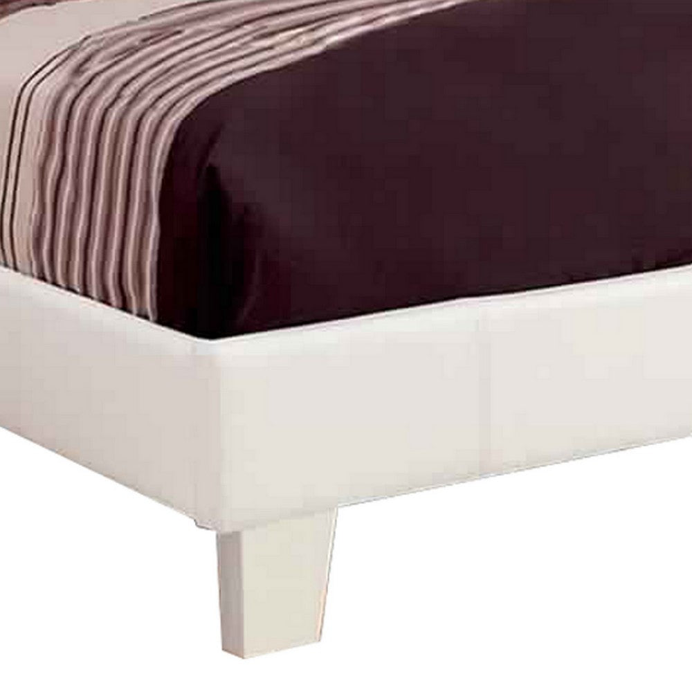 Leatherette Platform Style Queen Size Bed with Tapered Block Feet, White - BM217432