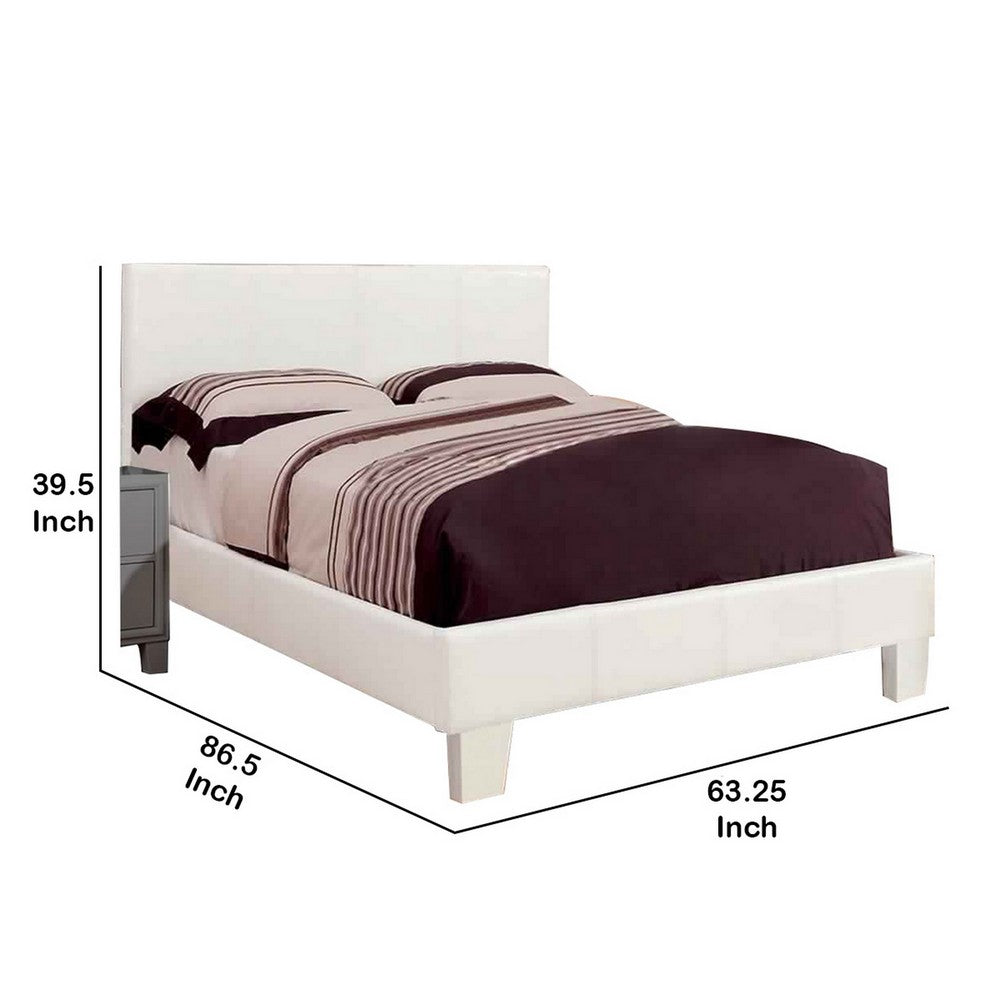 Leatherette Platform Style Queen Size Bed with Tapered Block Feet, White - BM217432
