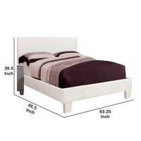 Leatherette Platform Style Queen Size Bed with Tapered Block Feet, White - BM217432