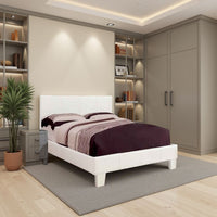 Leatherette Platform Style Queen Size Bed with Tapered Block Feet, White - BM217432