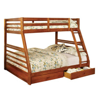 Transitional Style Twin Over Full Bunk Bed with Drawers, Oak Brown - BM217438