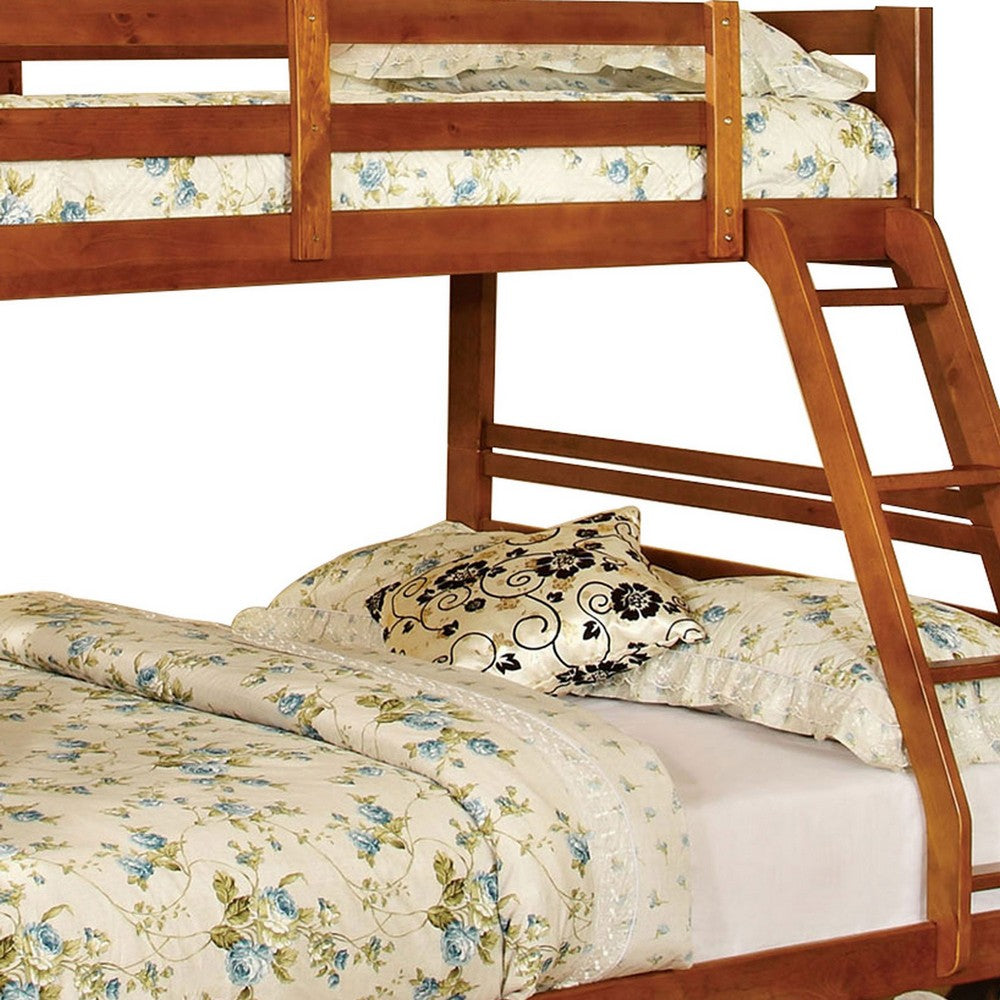 Transitional Style Twin Over Full Bunk Bed with Drawers, Oak Brown - BM217438