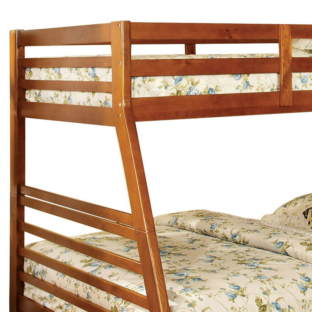 Transitional Style Twin Over Full Bunk Bed with Drawers, Oak Brown - BM217438