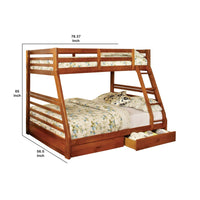 Transitional Style Twin Over Full Bunk Bed with Drawers, Oak Brown - BM217438