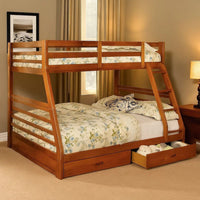 Transitional Style Twin Over Full Bunk Bed with Drawers, Oak Brown - BM217438