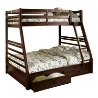 Transitional Style Twin Over Full Bunk Bed with Drawers, Walnut Brown - BM217439