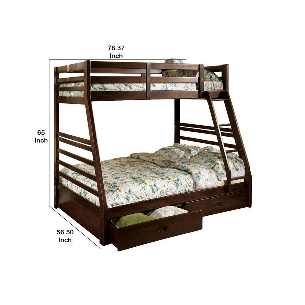 Transitional Style Twin Over Full Bunk Bed with Drawers, Walnut Brown - BM217439