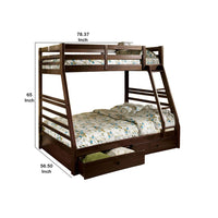 Transitional Style Twin Over Full Bunk Bed with Drawers, Walnut Brown - BM217439
