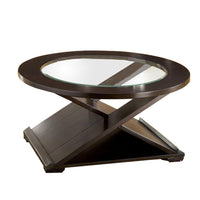 3 Piece Round Glass Coffee Table and End Table with X Shaped Base, Brown - BM217446