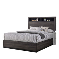 Transitional Wooden Queen Size Platform Bed with Bookcase Headboard, Gray - BM217467