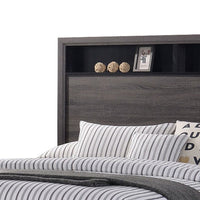 Transitional Wooden Queen Size Platform Bed with Bookcase Headboard, Gray - BM217467