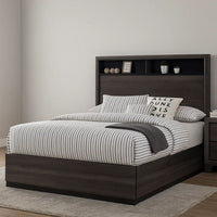 Transitional Wooden Queen Size Platform Bed with Bookcase Headboard, Gray - BM217467