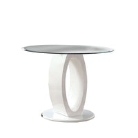 Round Glass Top Counter Height Table with Oval Shaped Base, White - BM217468