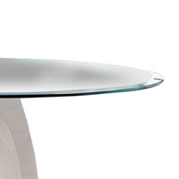 Round Glass Top Counter Height Table with Oval Shaped Base, White - BM217468