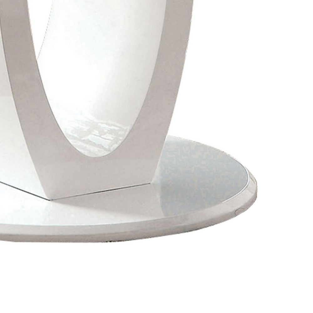 Round Glass Top Counter Height Table with Oval Shaped Base, White - BM217468