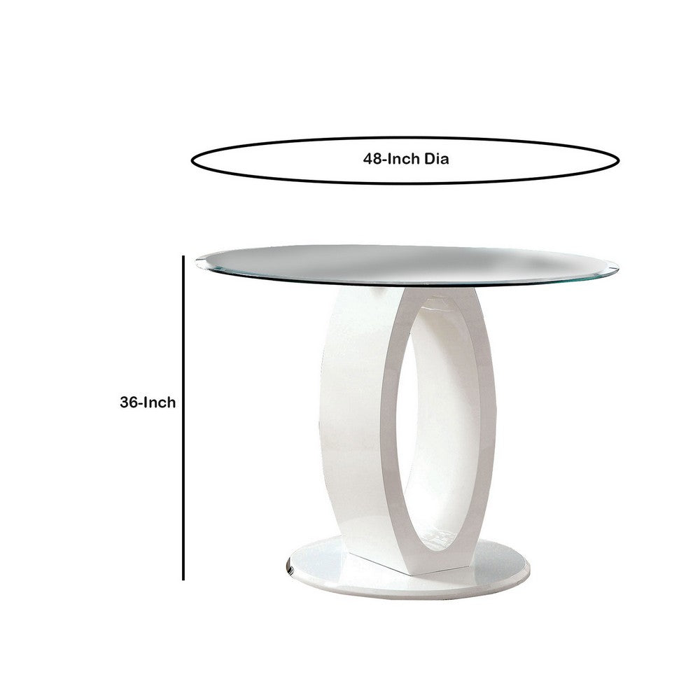 Round Glass Top Counter Height Table with Oval Shaped Base, White - BM217468