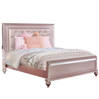 Button Tufted Full Size Bed with Leatherette Headboard, Rose Gold - BM217489