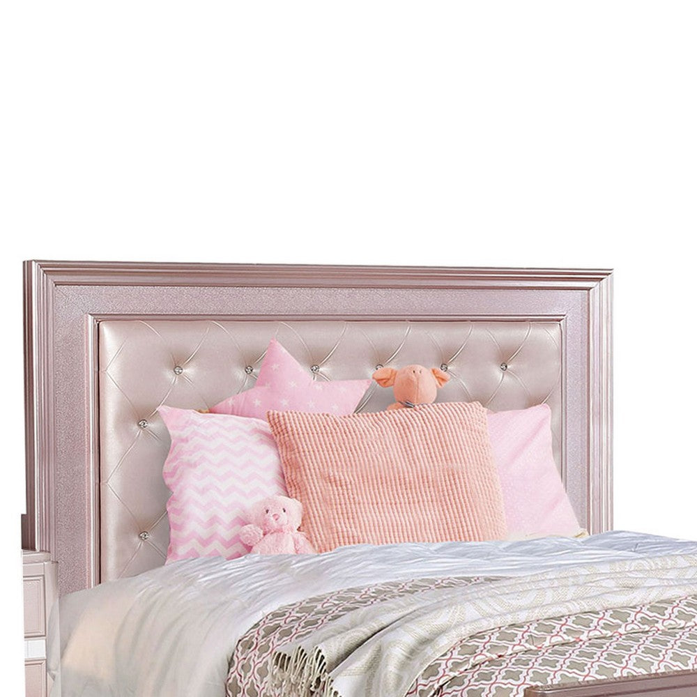 Button Tufted Full Size Bed with Leatherette Headboard, Rose Gold - BM217489