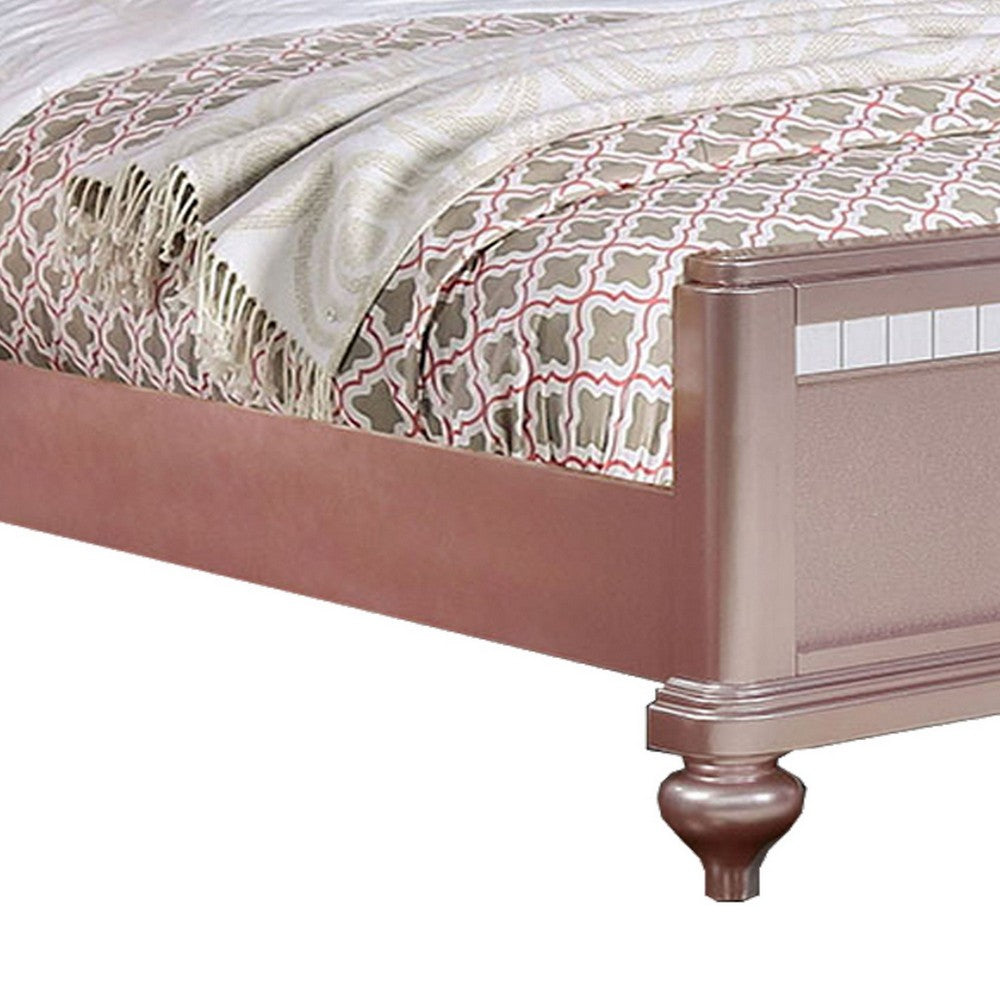 Button Tufted Full Size Bed with Leatherette Headboard, Rose Gold - BM217489