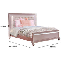 Button Tufted Full Size Bed with Leatherette Headboard, Rose Gold - BM217489