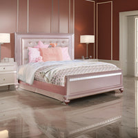 Button Tufted Full Size Bed with Leatherette Headboard, Rose Gold - BM217489