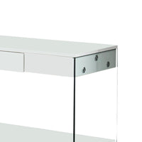 Contemporary Style Plastic TV Stand with Glass Side Panels, White - BM217503