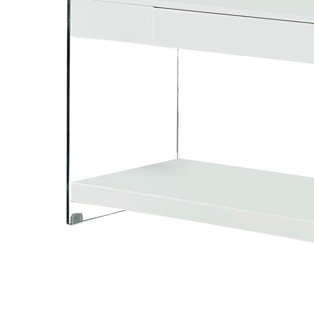 Contemporary Style Plastic TV Stand with Glass Side Panels, White - BM217503