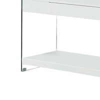 Contemporary Style Plastic TV Stand with Glass Side Panels, White - BM217503