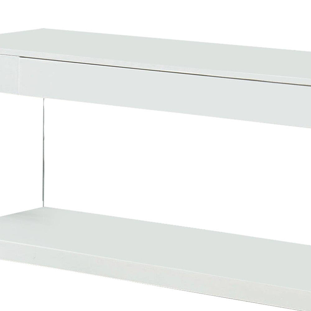 Contemporary Style Plastic TV Stand with Glass Side Panels, White - BM217503