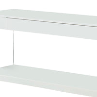 Contemporary Style Plastic TV Stand with Glass Side Panels, White - BM217503