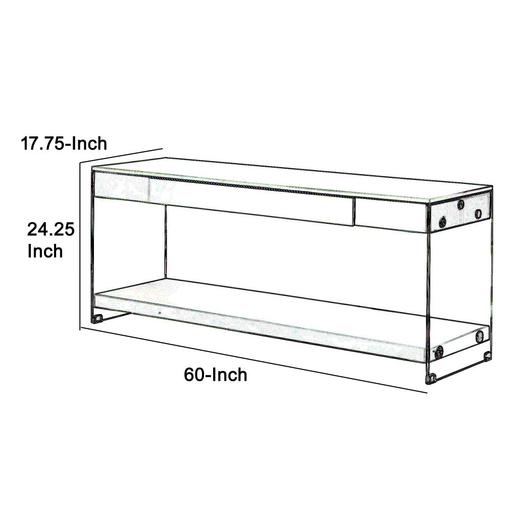 Contemporary Style Plastic TV Stand with Glass Side Panels, White - BM217503