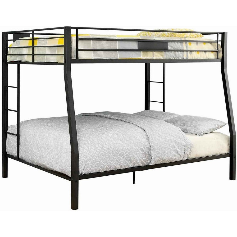 Horizontal Slatted Metal Full Over Queen Bunk Bed with 2 Ladders, Black - BM217535