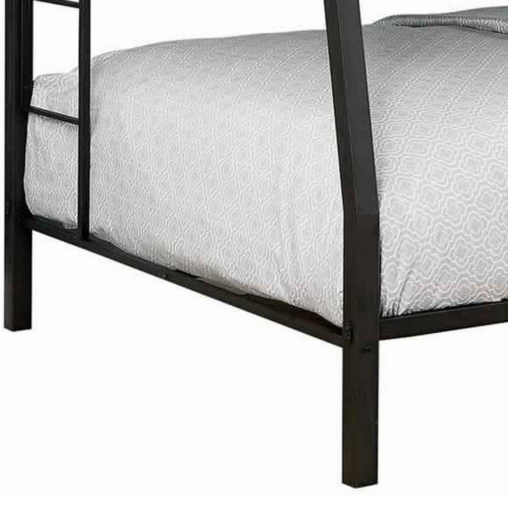 Horizontal Slatted Metal Full Over Queen Bunk Bed with 2 Ladders, Black - BM217535