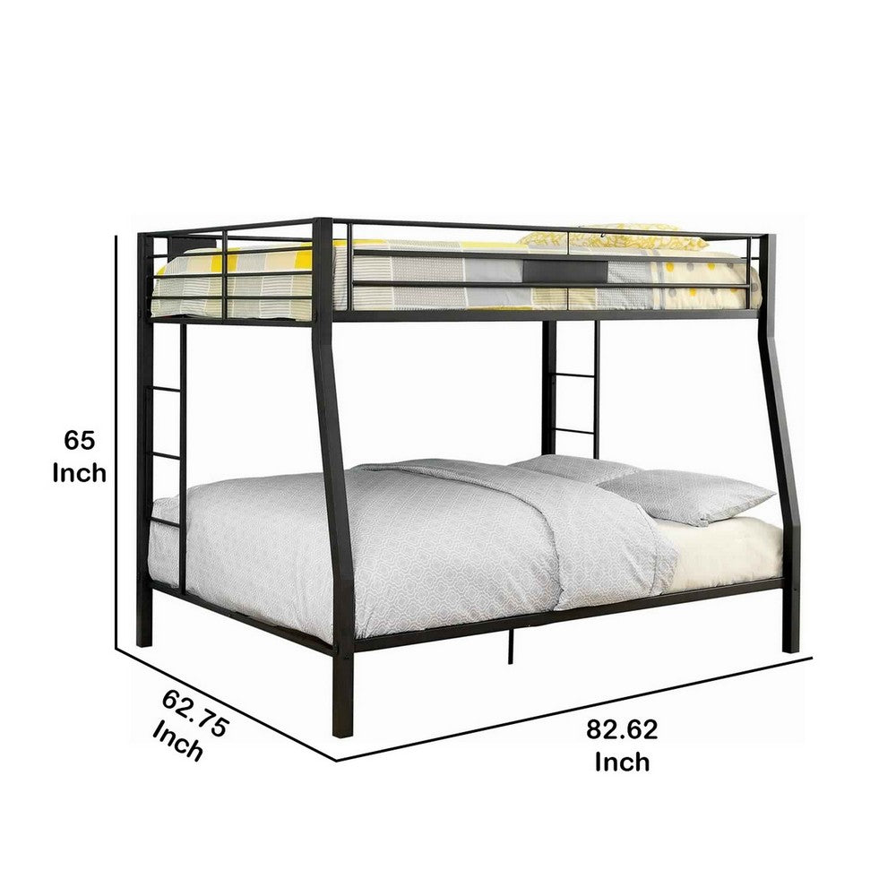 Horizontal Slatted Metal Full Over Queen Bunk Bed with 2 Ladders, Black - BM217535