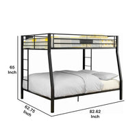 Horizontal Slatted Metal Full Over Queen Bunk Bed with 2 Ladders, Black - BM217535