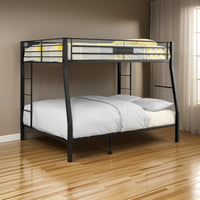 Horizontal Slatted Metal Full Over Queen Bunk Bed with 2 Ladders, Black - BM217535
