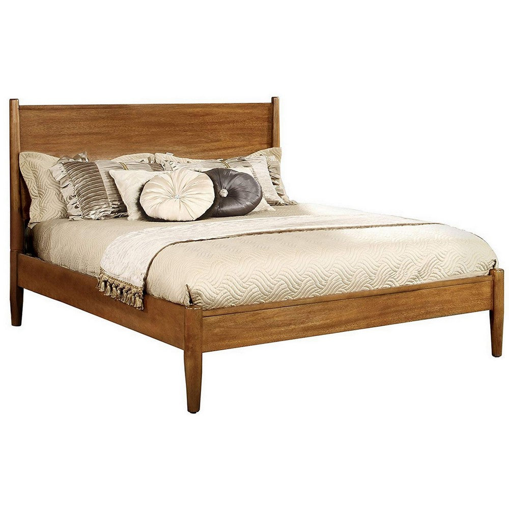 Wooden California King Size Bed with Panel Headboard, Oak Brown - BM217638