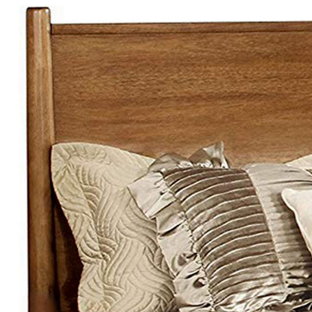 Wooden California King Size Bed with Panel Headboard, Oak Brown - BM217638